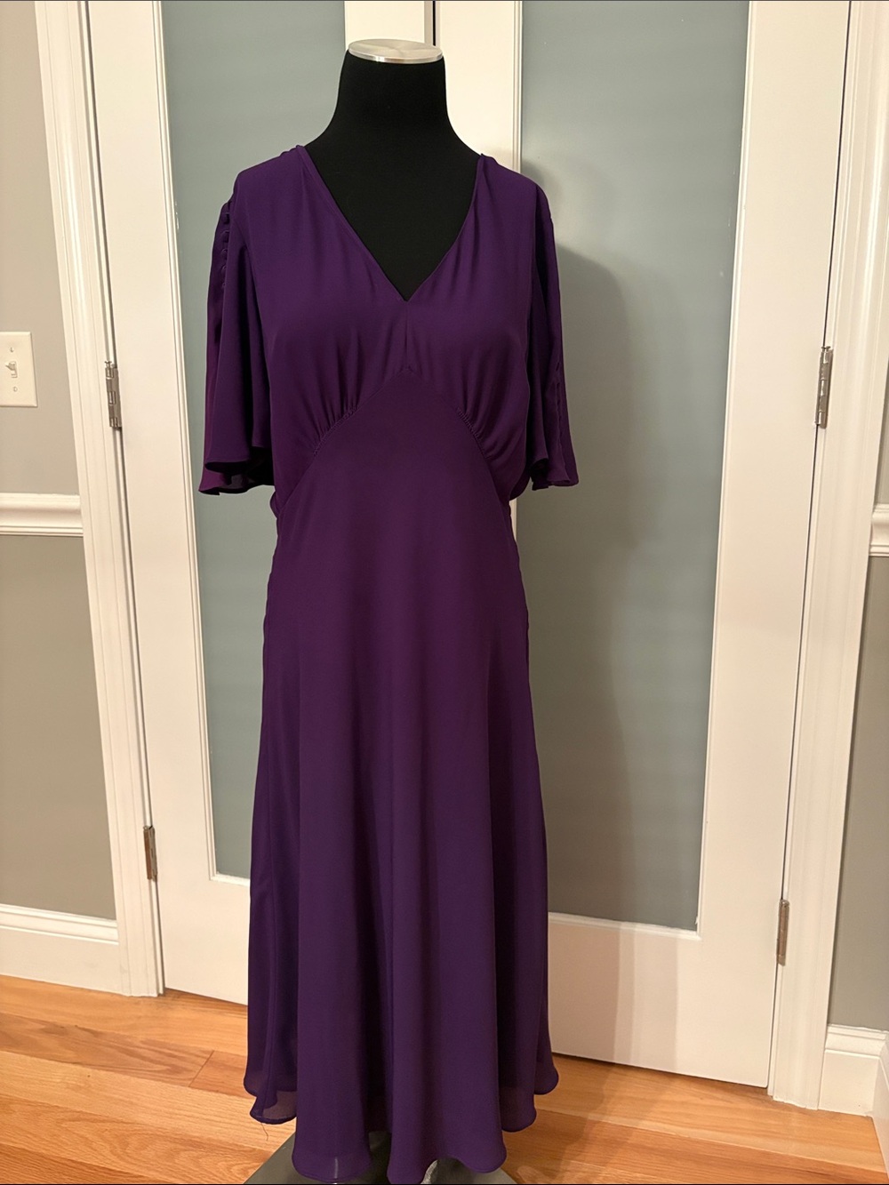 Lauren Ralph Lauren Deep Purple V-Neck Flutter Sleeve Dress